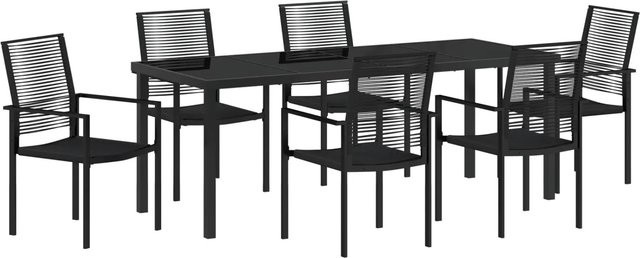 vidaXL 7-teiliges Garten-Esszimmer-Set aus PVC-Rattan und Stahl in Schwarz - Bild 1