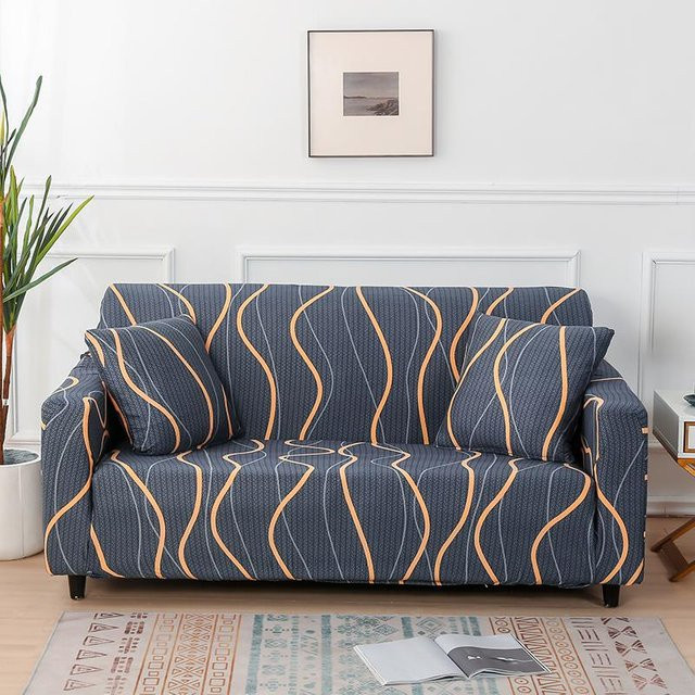 Stilvoller Sofaüberwurf mit Blumendruck in Grau, elastischer Couchbezug für Sofa und Couch - Bild 1