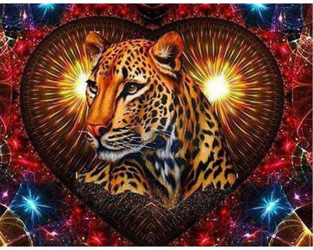 FIYO Diamantmalerei Leopard Herzform 5D Stickerei Kreuzstich Kit, Braun/Mehrfarbig, Breite: 30 cm, Höhe: 20 cm - Bild 1