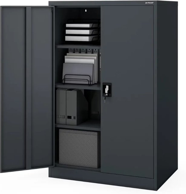 JAN NOWAK Aktenschrank KEVIN Abschließbarer Metallschrank mit 4 Ebenen für Büro und Werkstatt, Anthrazit, H x B x T: 140 x 90 x 60 cm - Bild 1