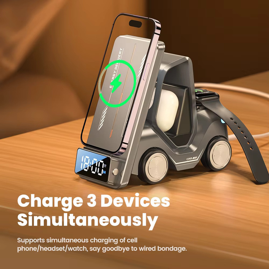 Toocki 5 in 1 kabelloses Ladegerät 15W Magnetständer in Grau für iPhone, Apple Watch und Kopfhörer - Bild 2
