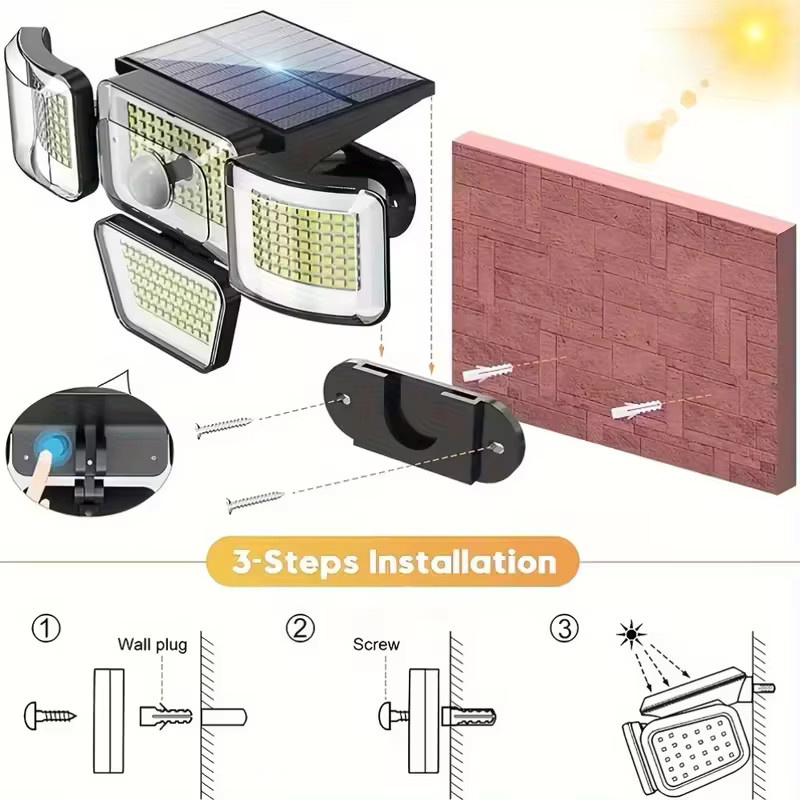 Leclstar Solar-LED-Wandleuchte mit 278 LEDs und PIR-Bewegungsmelder in Schwarz - Bild 6