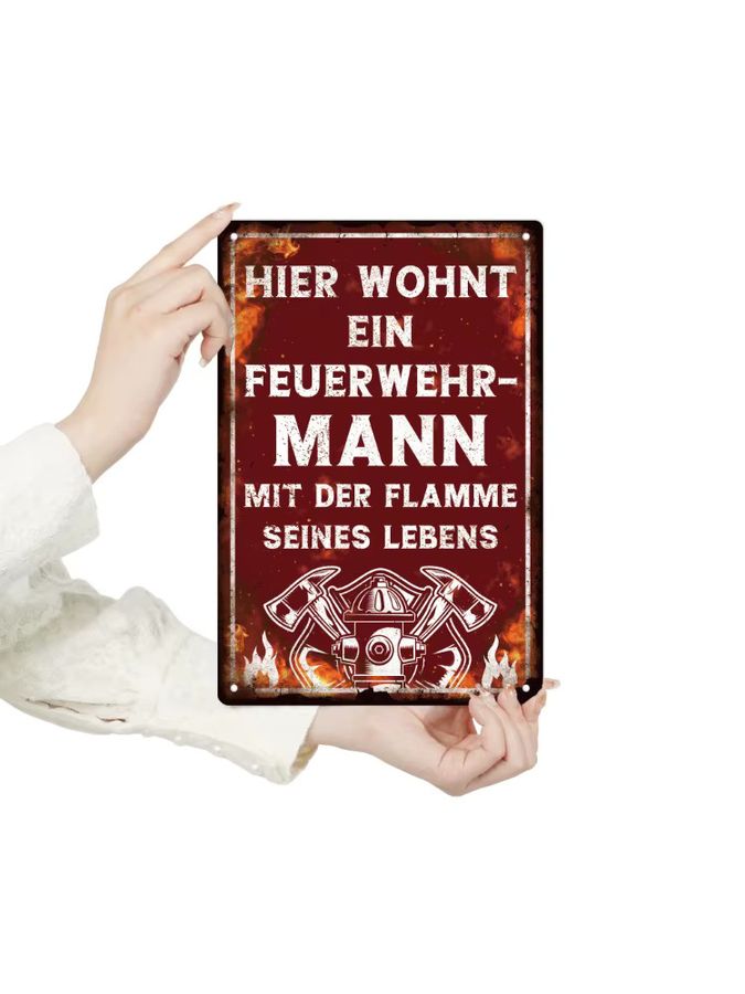 Hello Young Feuerwehr Vintage Metallblechschild Wandkunst Dekor B: 30,0 cm, H: 20,0 cm, T: 1,0 cm - Bild 5