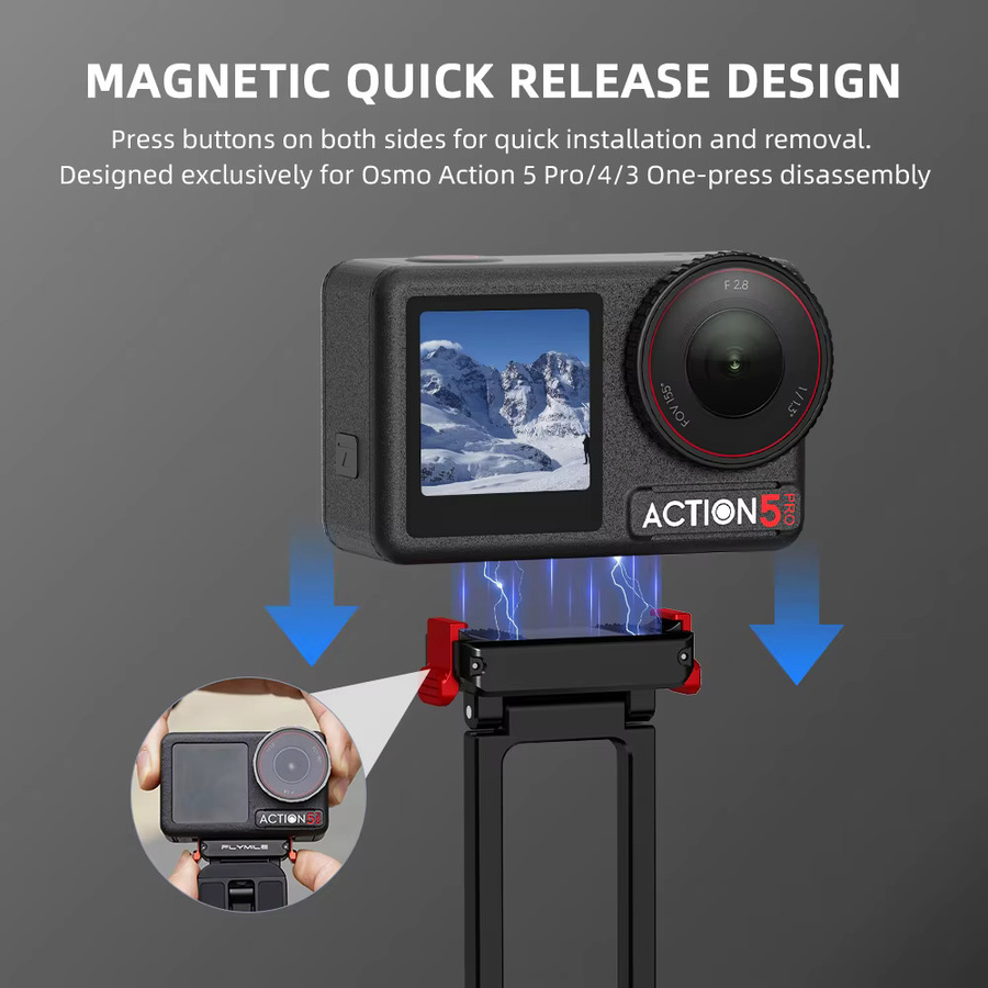 Flymile Stativ-Schnellwechselhalterung aus Metall mit Magnethalterung für DJI Action 5 Pro, Osmo Action 4 und 3 in Schwarz - Bild 2