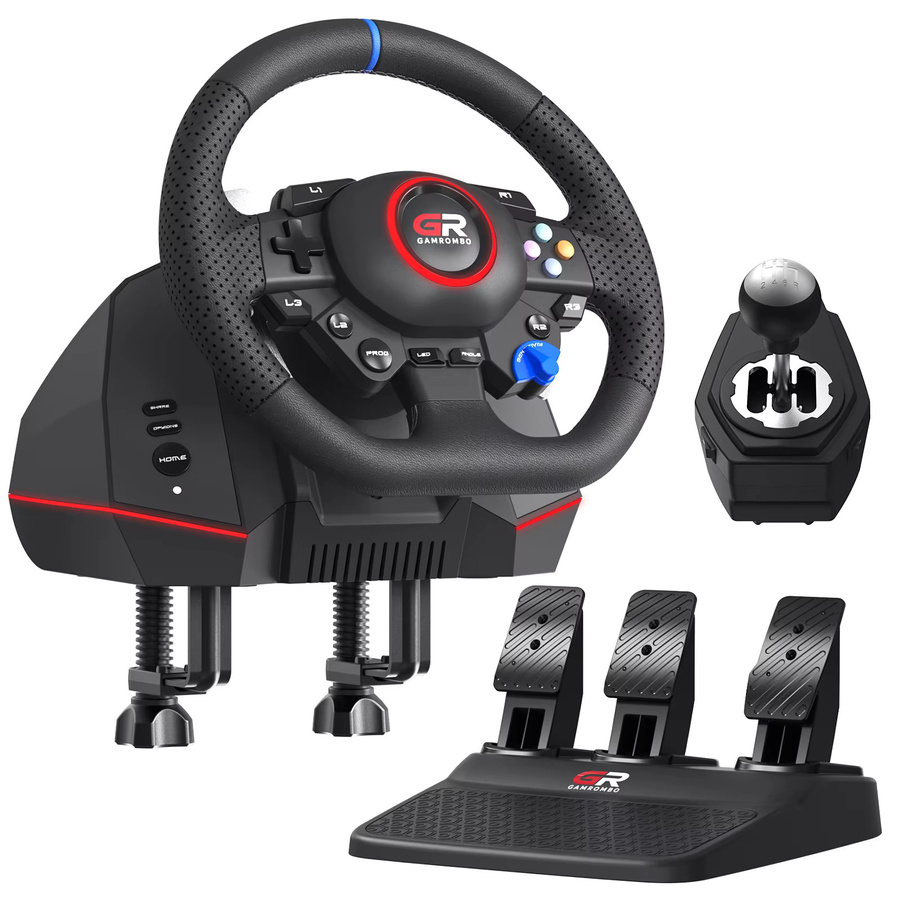 Bonadget F127 RGB Gaming-Lenkrad Set mit 270/900 Grad, Hall-Effekt 3-Pedal- und Schalthebel-Set für PS5, PS4 und PC, Schwarz - Bild 4