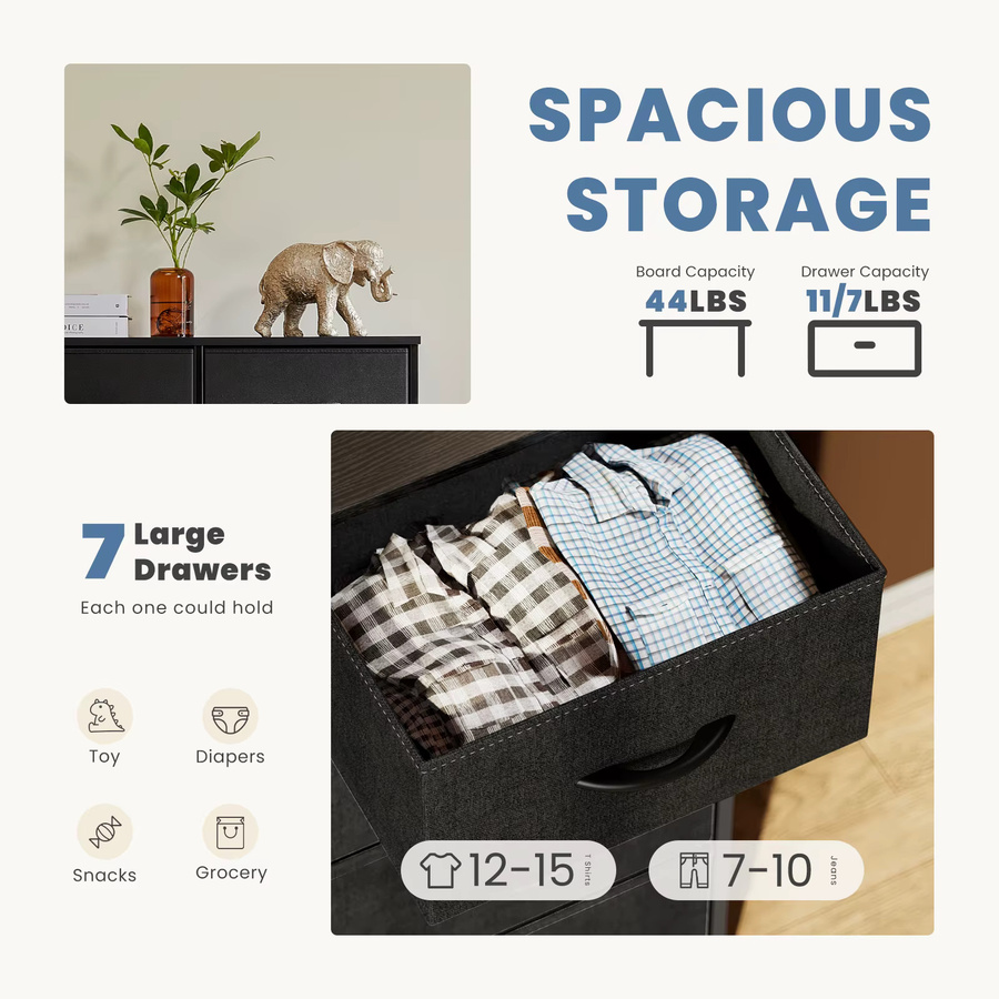 JHK Kommode in Schwarz mit 7 Stoffschubladen für Schlafzimmer und Wohnzimmer - Bild 3