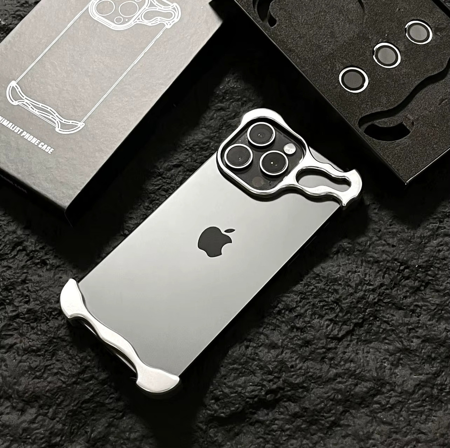 Randlose Aluminium Schutzhülle aus Titan-Legierung für Apple iPhone 14 und iPhone 15 Pro Max in Silber und Lila - Bild 2