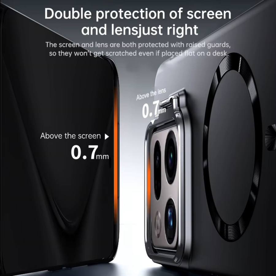 MagSafe kompatible Matte Armor Handyhülle für OPPO Find X9 Pro mit rahmenlosem Kamera-Klappständer in Schwarz und Orange - Bild 2