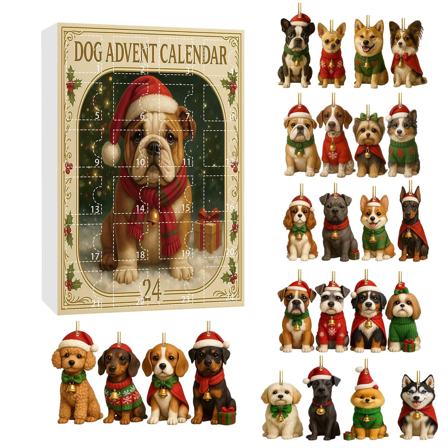 APWIKOGER Adventskalender 2025 mit 24 Tagen, Lustige Französische Bulldogge Weihnachtsbaumdekoration aus Acryl, Buntes Hund Ornament für Kinder - Bild 3
