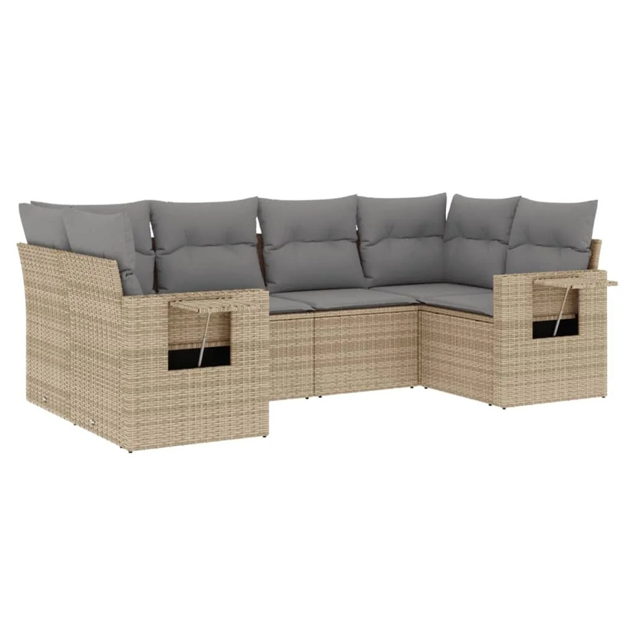 vidaXL 6-teilige Garten-Sofagarnitur in U-Form aus Poly-Rattan in Beige mit Sitzkissen und Stauraum - Bild 2