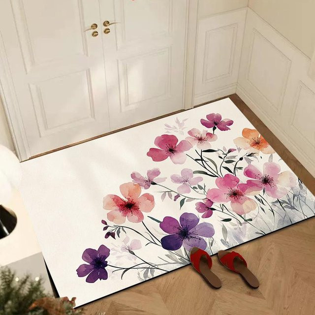 Rutschfeste Badezimmer Fußmatte mit Blumenmuster aus Diatomeenerde, Farbe: Weiß, B/T: 60 x 90 cm - Bild 1