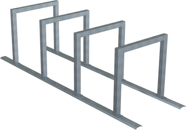 Schake Fahrradanlehnbügel-Reihenanlage aus Stahl mit 4 Einstellplätzen, Farbe: Silber, Breite: 80 cm - Bild 1
