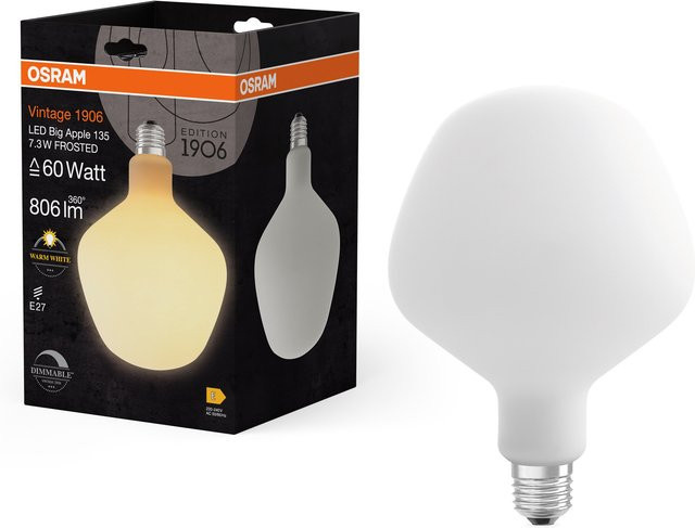 OSRAM Vintage 1906 LED BIG DECORATIVE Apple LED-Lampe, E27, 7,3W, Warmweiß, Weiß, Glas, Frosted - Bild 1