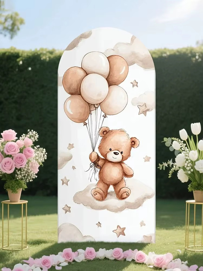 VIKAMA Bogen Hintergrund Abdeckung mit Cartoon Bär und Wolken für Geburtstag, Baby Shower oder Hochzeit in Mehrfarbig - Bild 3