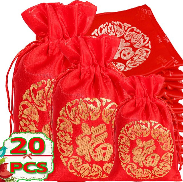 Roter Seidenbeutel mit Kordelzug für Geschenke, Hochzeit und Weihnachten - Bild 1