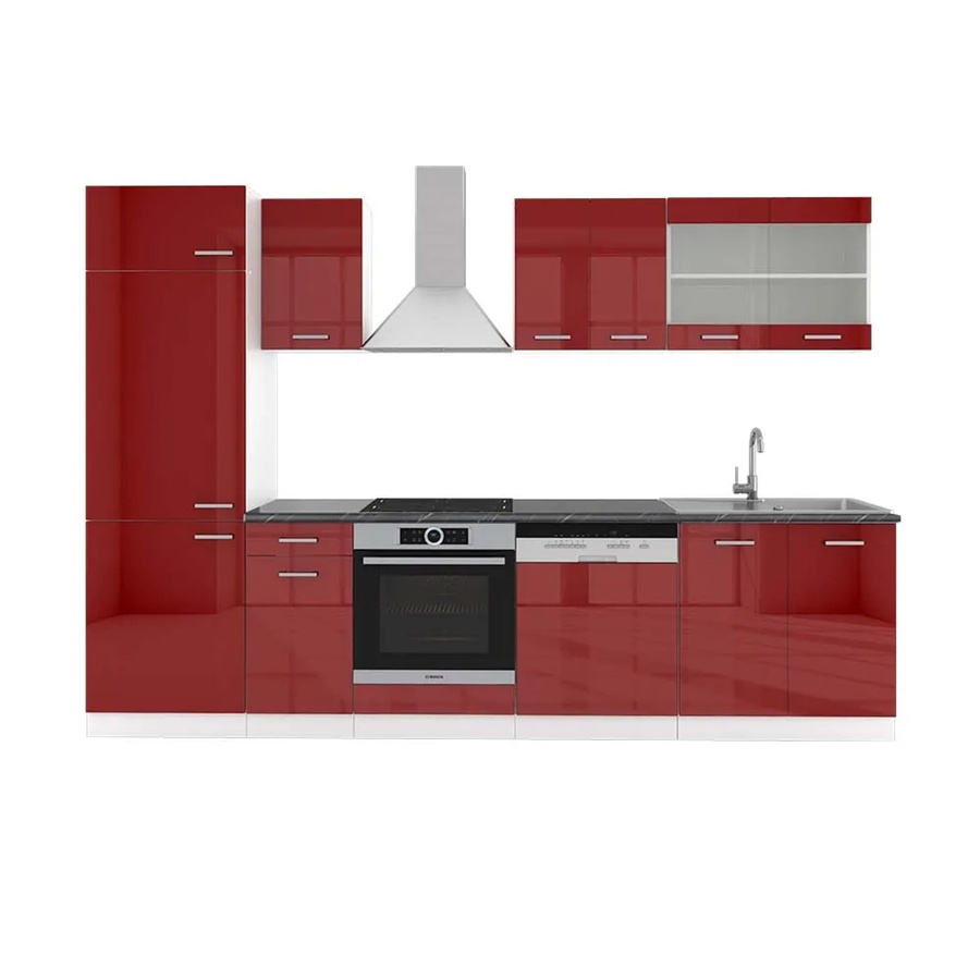 Vicco R-Line Küchenzeile modern in Bordeaux Hochglanz und Weiß mit Anthrazit, Breite: 300 cm - Bild 1