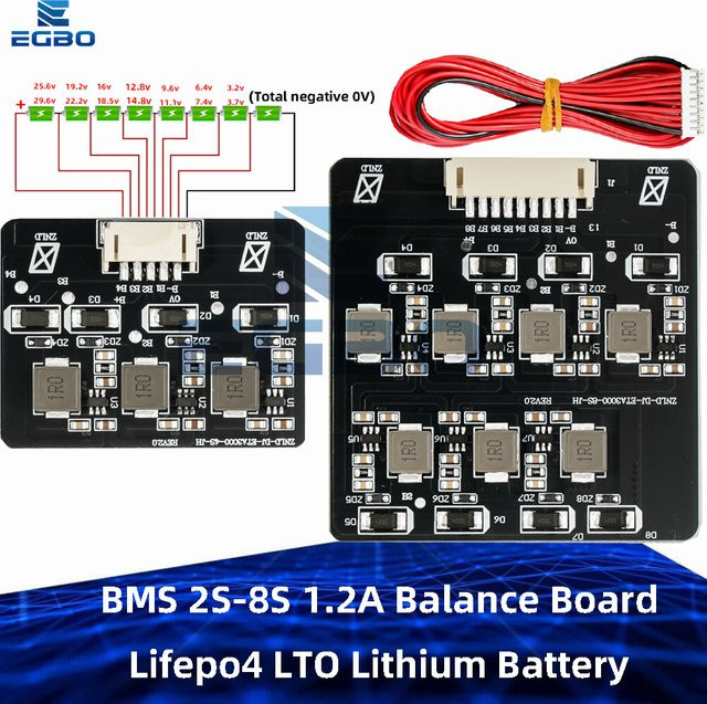 EGBO Active Energy Transfer Balancer für LiFePO4 und LTO Lithiumbatteriesysteme, 2S-8S, 1,2A, Schwarz - Bild 1