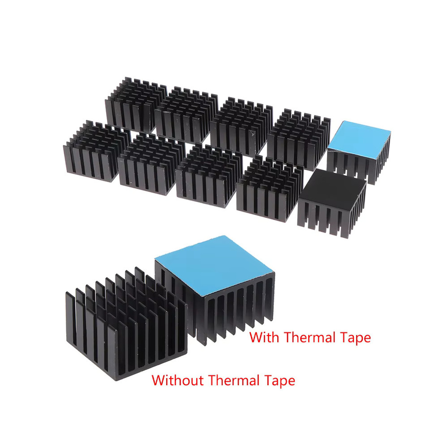 JETTING Aluminium-Kühlkörper Set mit Thermoband für elektronische Chips, IC und LED, 5 Stück, B/T/H: 22 x 22 x 15 mm, Silber und Schwarz - Bild 3