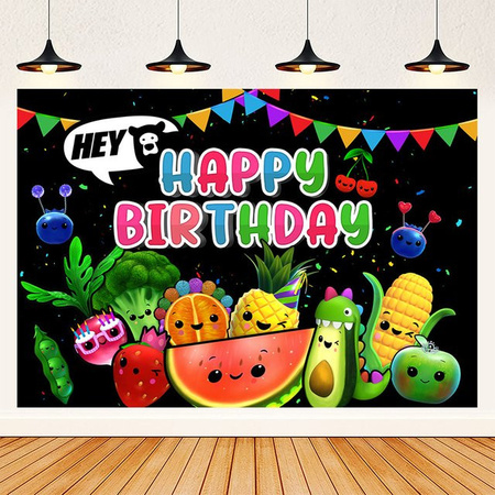 Hey Bear Frucht Motiv Party Banner Dekoration für Kindergeburtstage, Mehrfarbig, B: 90 cm, H: 70 cm, T: 70 cm