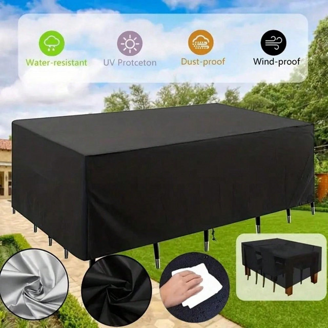 Wasserdichte und UV-beständige quadratische Terrassenmöbel-Abdeckung für Outdoor-Möbel in Schwarz und Silber - Bild 1