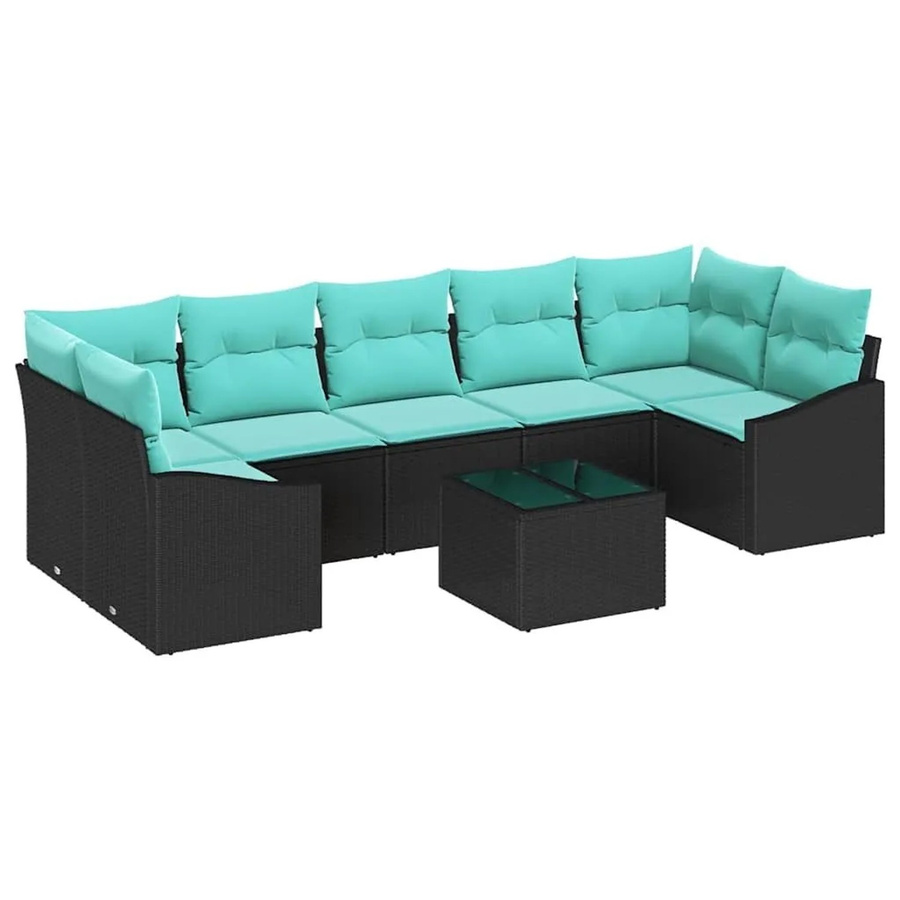vidaXL 8-teiliges Poly-Rattan Gartenmöbel Set in Schwarz und Türkis mit Kissen und Tisch - Bild 2