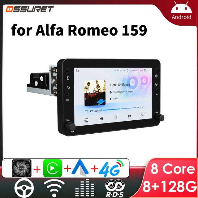 OSSURET Android Autoradio für Alfa Romeo 159 Brera Spider Sportwagon mit 1Din Multimedia-System, Wireless Carplay, GPS, Bluetooth und Wi-Fi in Schwarz - Bild 1