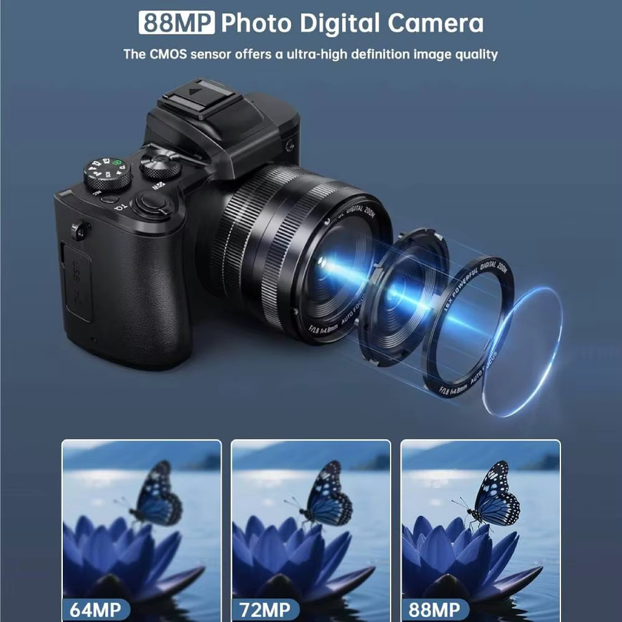 AMORUS 8K Digitalkamera in Schwarz mit 88 MP, Dual-Objektiv, Autofokus, WiFi und 16-fachem Digitalzoom als kompakte Vlogging-Reisekamera mit Touchscreen - Bild 2