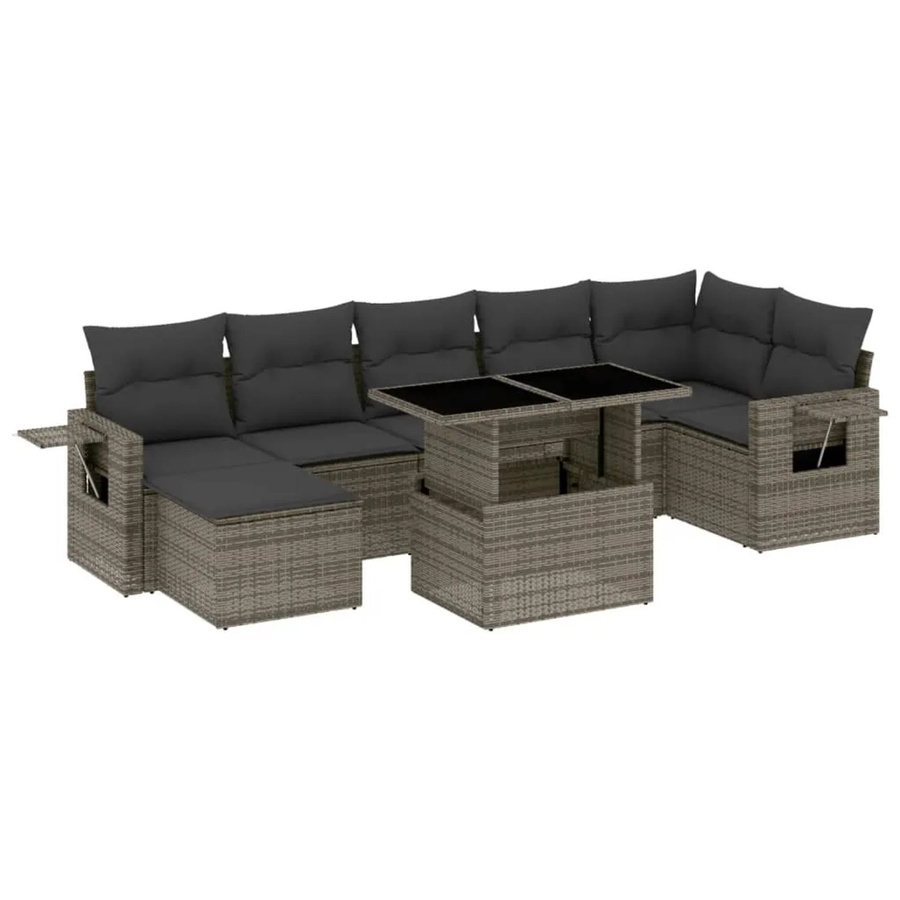 vidaXL 8-tlg. Garten-Sofagarnitur in L-Form aus Polyrattan mit Kissen, Grau - Bild 2