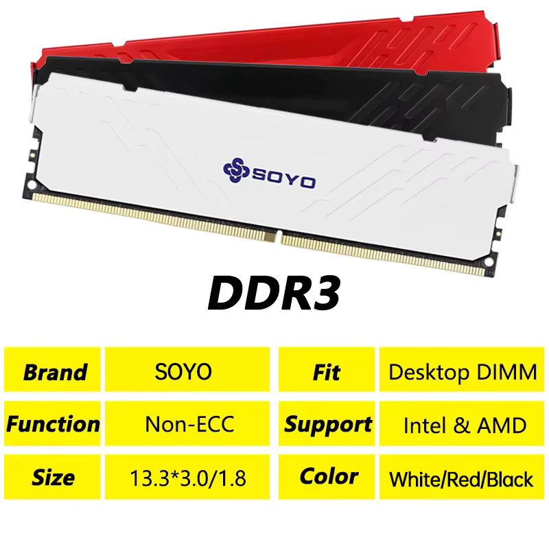 SOYO DDR3 8 GB Desktop-Arbeitsspeicher 1600 MHz 240 Pin DIMM mit Kühlkörper für Intel und AMD - Bild 2