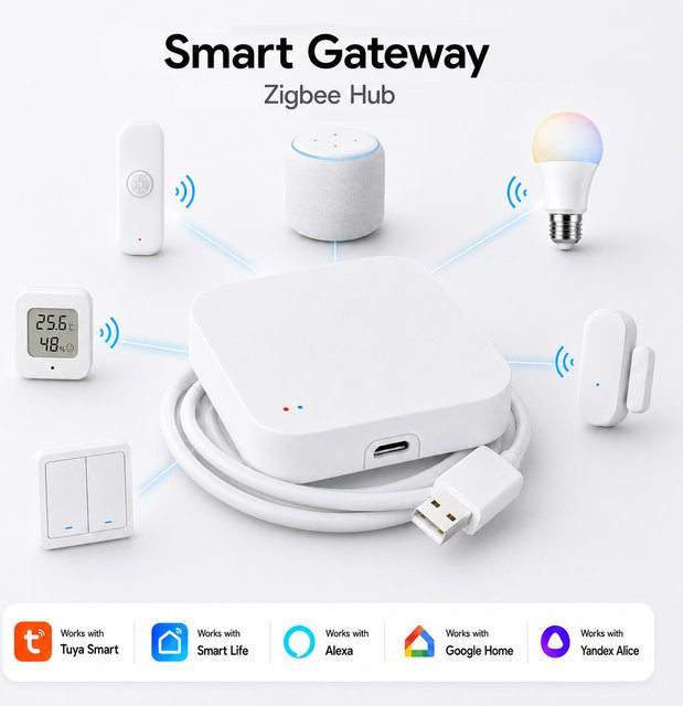 Tuya Zigbee 3.0 Gateway Wifi Mesh Bridge in Weiß, kompatibel mit Alexa, Google und Smart Life - Bild 1