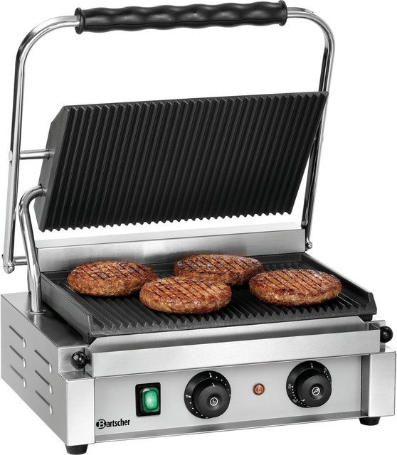 Bartscher Kontaktgrill Panini-T 1R in Silber mit Timer aus Edelstahl und Gusseisen, B/T/H: 41 x 40 x 20 cm - Bild 1