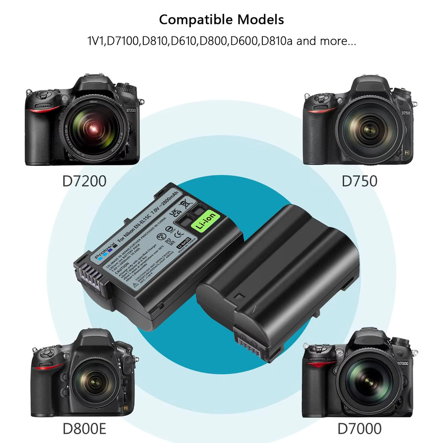 Nikon Akku EN-EL15A EN-EL15C mit LED-Ladegerät, 2800 mAh, Schwarz - Bild 4