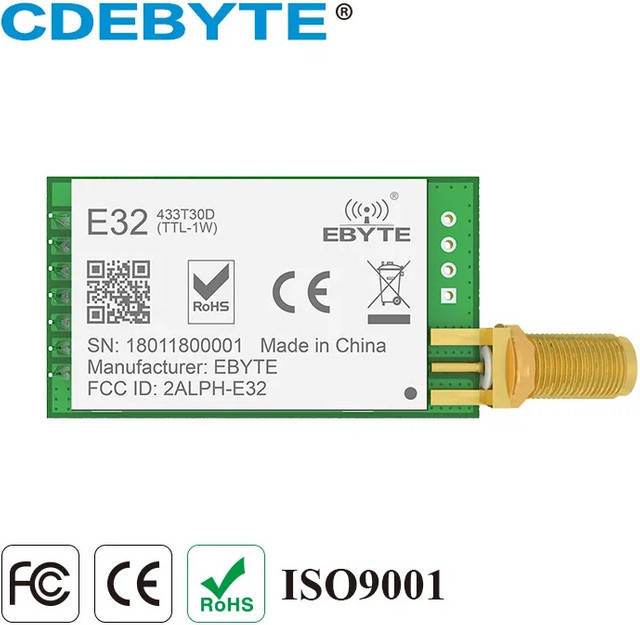 CDEBYTE LoRa Wireless-Modul E32-433T30D-V8 IoT-Modul 433 MHz 30 dBm 1 W mit großer Reichweite bis 8 km in Grün - Bild 1