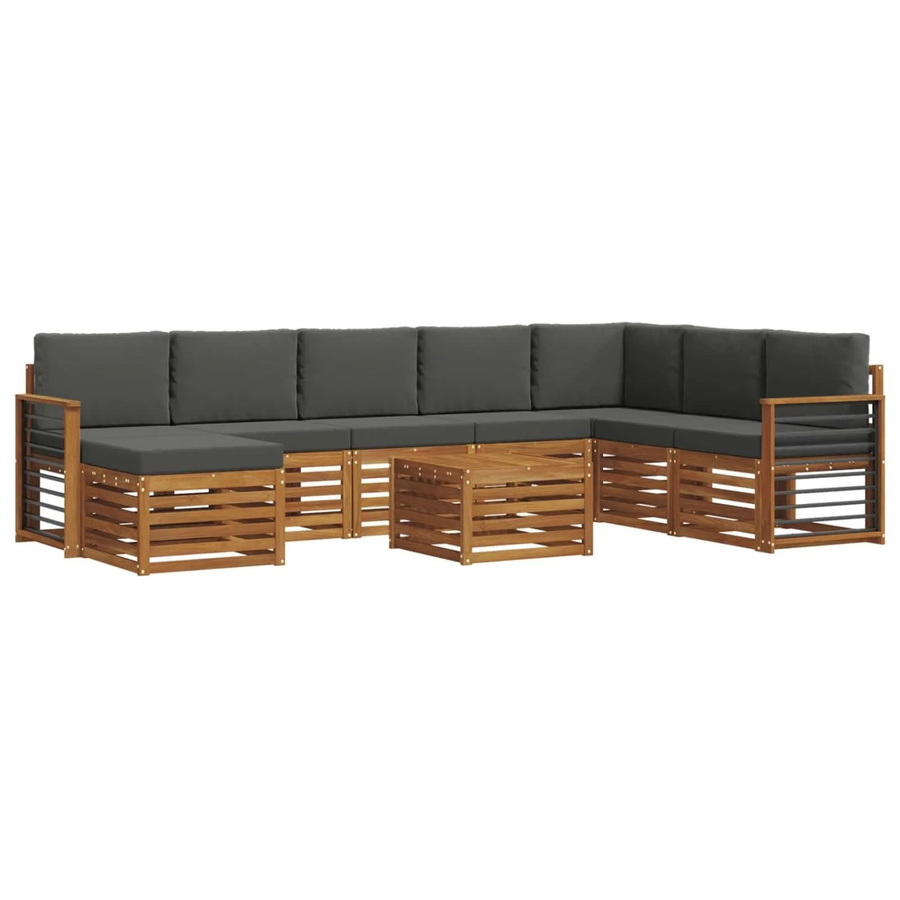 vidaXL Sofagarnitur 9-teilig aus Massivholz Akazie in Natur und Anthrazit mit L-Form und Polsterkissen - Bild 2