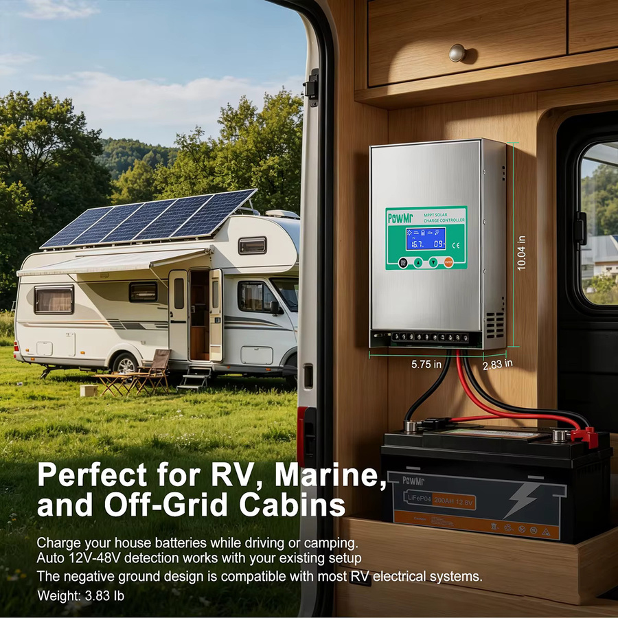 PowMr 80A MPPT Solar Laderegler für Blei- und Lithiumbatterien, 12V/24V/36V/48V, max. PV-Eingang 1200W/2400W/3600W/3840W, PV-Spannung 20-150V mit LCD-Display und Schutzfunktionen - Bild 7