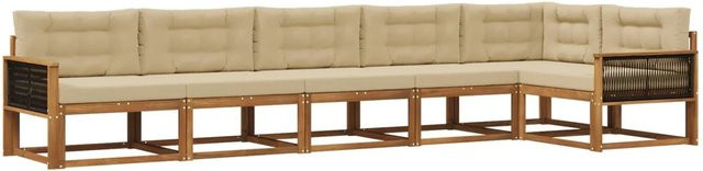 vidaXL Outdoor-Sofagarnitur aus massivem Akazienholz mit Kissen in Natur-Beige - Bild 1