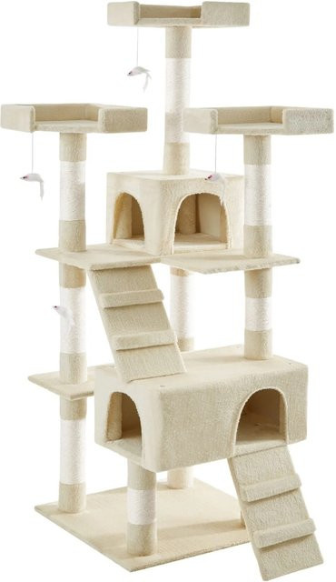 Tectake Kratzbaum Barney in Beige mit Sisal und integriertem Spielzeug, B/T/H: 70 x 54 x 170 cm - Bild 1