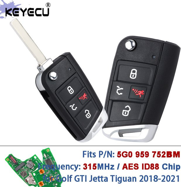 KEYECU Remote Key Fob mit AES ID88 Chip für Volkswagen VW Jetta Tiguan Golf GTI 2018-2021, Schwarz - Bild 1