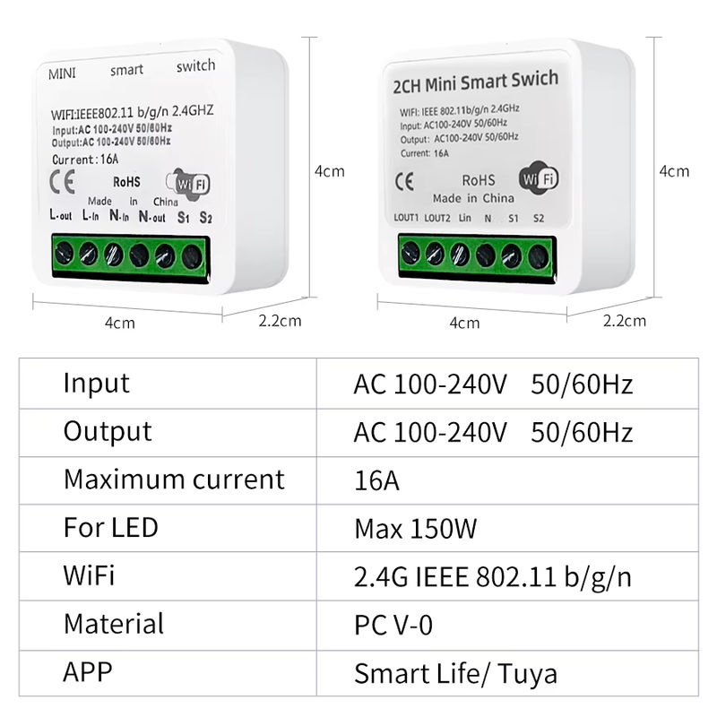 Ammtoo Smart Wifi Lichtschalter Modul Tuya 1/2 Gang Relais Breaker in Weiß für Alexa und Google Assistant - Bild 2