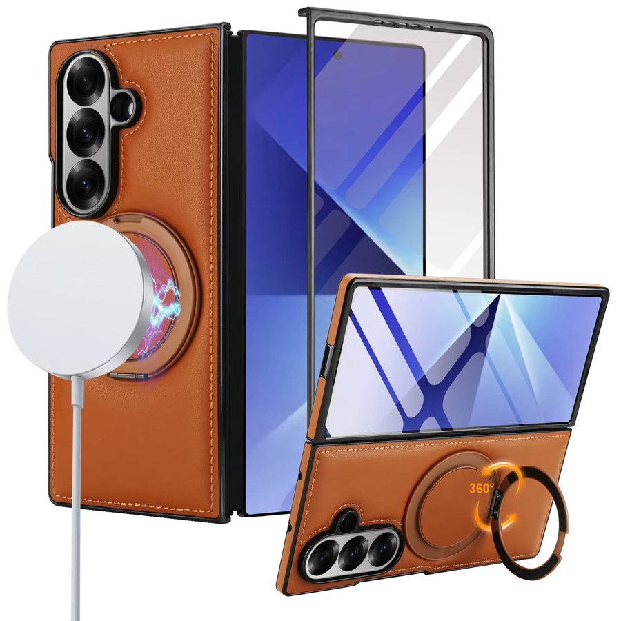 Luxuriöse Business-Lederhülle mit magnetischem Ständer für Samsung Galaxy Z Fold 7, 6, 5, 4, 3 in Pink - Bild 2