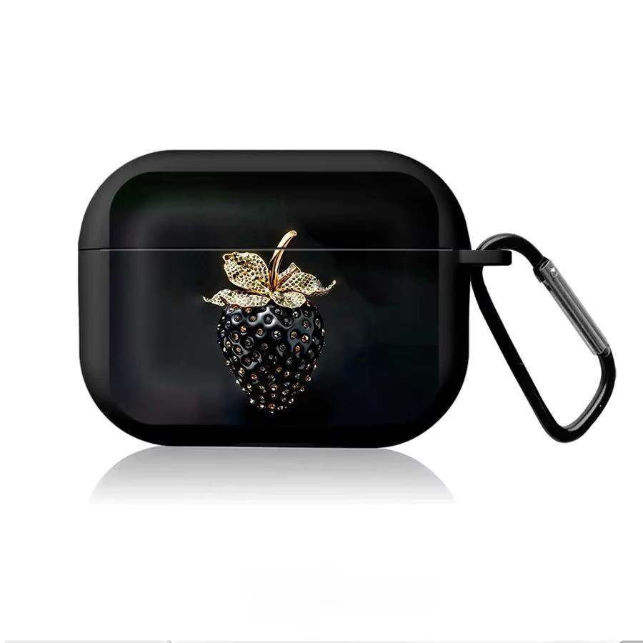 Schwarze Kopfhörerhülle mit Erdbeermuster für Apple AirPods Pro und AirPods 1, 2, 3, 4 - Bild 2