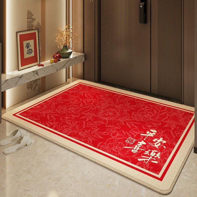 Rote Bodenmatte im orientalischen Stil, schmutzabweisender Antirutschteppich aus Polyester, B/B: 100 x 100 cm - Bild 1
