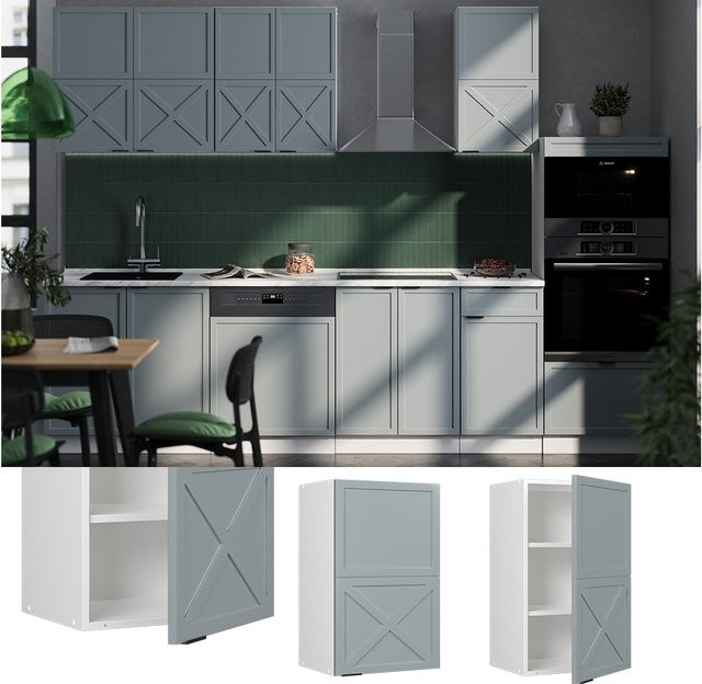 Vicco Hängeschrank Fame-Line Küchenschrank in Weiß, Hellblau und Grau mit Soft-Close-Scharnieren und Regalböden, Breite: 45 cm - Bild 1