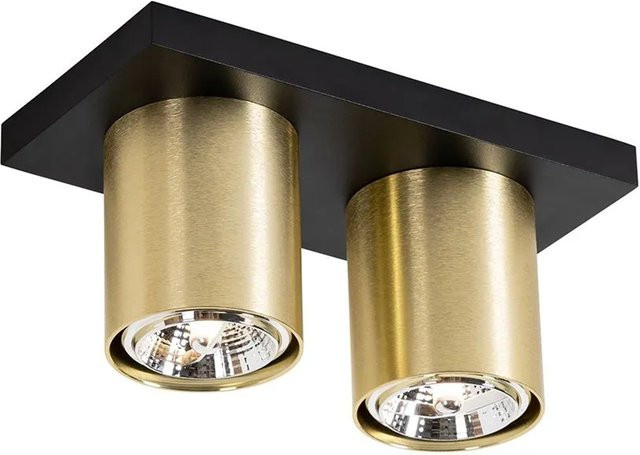 QAZQA Tubo Moderner Deckenstrahler aus Aluminium in Schwarz und Gold, 2-flammig, dimmbar, GU10 - Bild 1