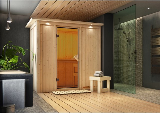 Karibu Sauna Vera mit LED-Dachkranz in Natur Braun - Bild 1