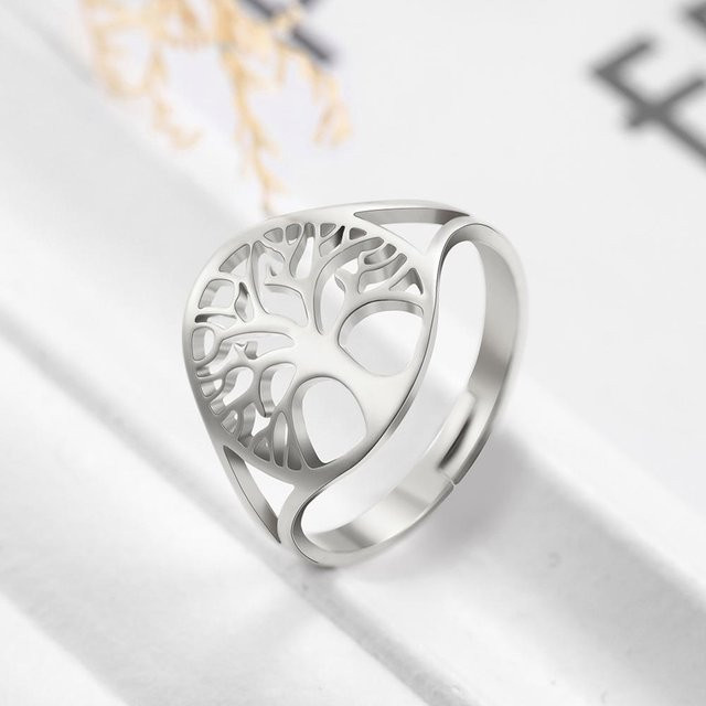 Ring Lebensbaum, Edelstahl, Weiß, Vintage, Unisex - Bild 1