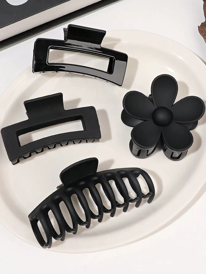 4 Stück Haarklammern, Schwarz, Blumen und Quadrat, für dickes Haar, Damen - Bild 4