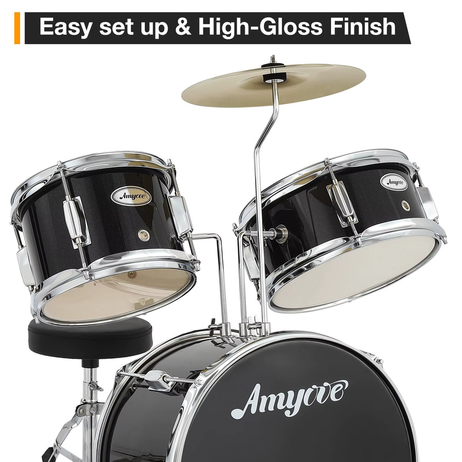 HiMISS Schlagzeug-Set, 3-Trommel-Akustik-Schlagzeug-Set, Holz, Metall, Schwarz - Bild 2