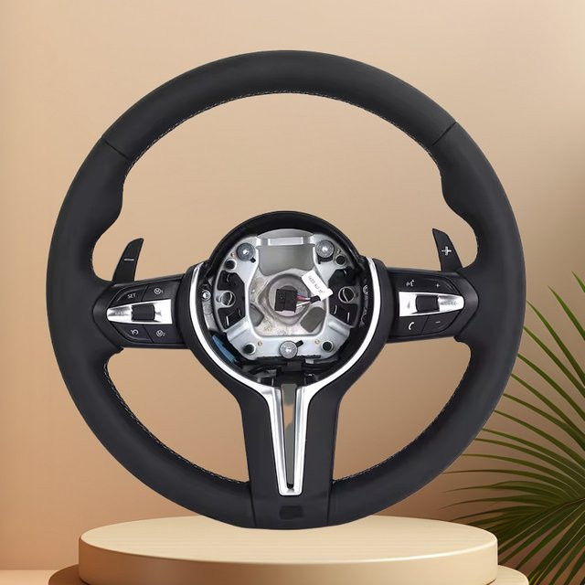 Leder Sport Lenkrad in Schwarz für BMW F10 F11 F15 F16 F20 F30 F31 F32 F36 E70 E71 E84 E87 E90 M3 M4 für manuelle und automatische Getriebe - Bild 1