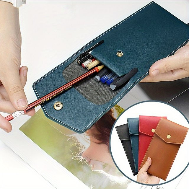 Tragbare Stiftetasche aus PU-Leder in Braun für Business und Büro - Bild 1